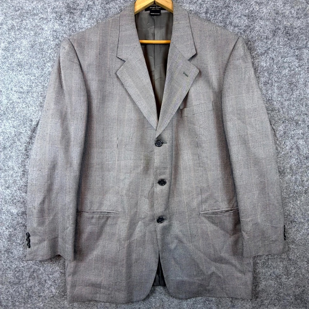 Giorgio Cosani‎ Blazer Jacket Mens 46L Gray Plaid Notch Lapel Single Breasted